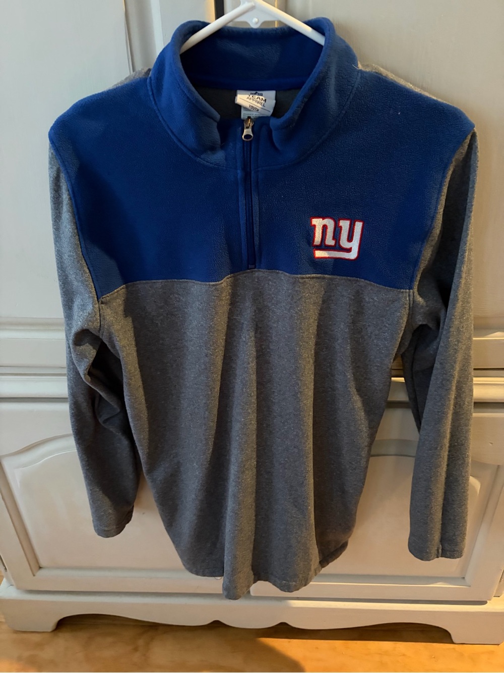 NFL Men's Royal Blue and Gray Zip-Up Fleece Pullover with NY Logo